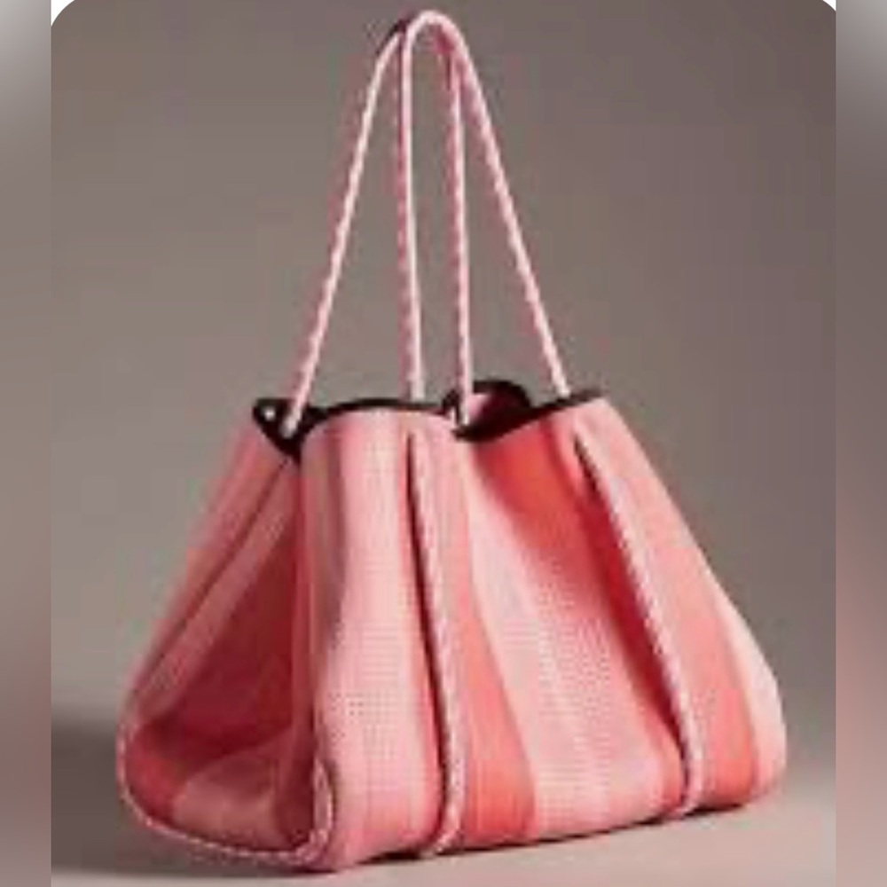 Anthropologie Pop Ups Brand Everyday Neoprene Tote Hook Eye Close Pink Combo